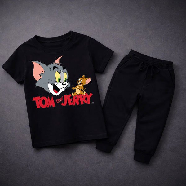 Tom Jerry Black Summer Tracksuit For Kids